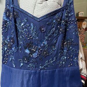 Adrianna Papell Blue Embellished Long Sleeve Dress